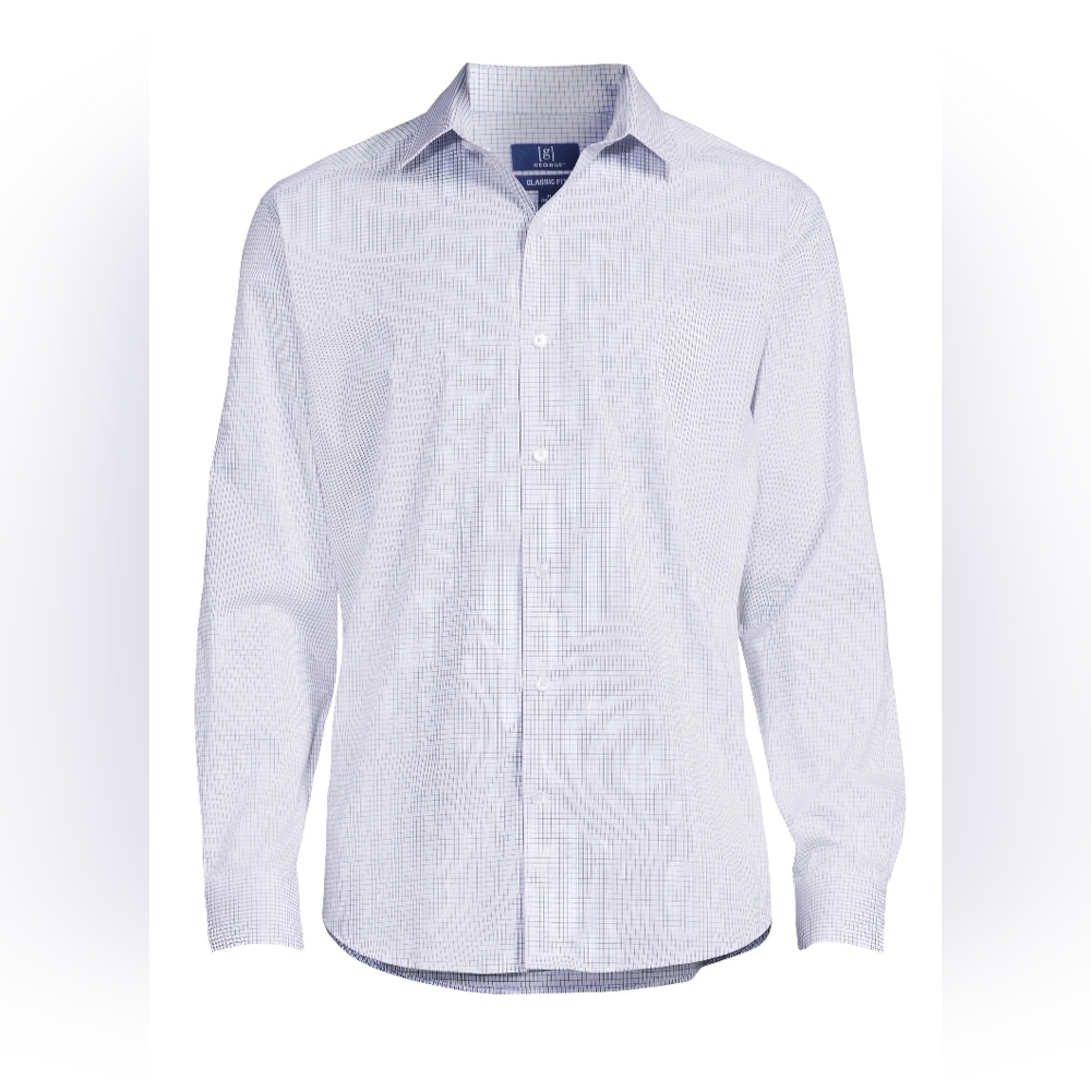 Men's Light Blue Micro-Check Dress Shirt- Long Sleeves